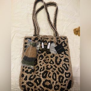 Leopard Print Jute Tote with Tassel